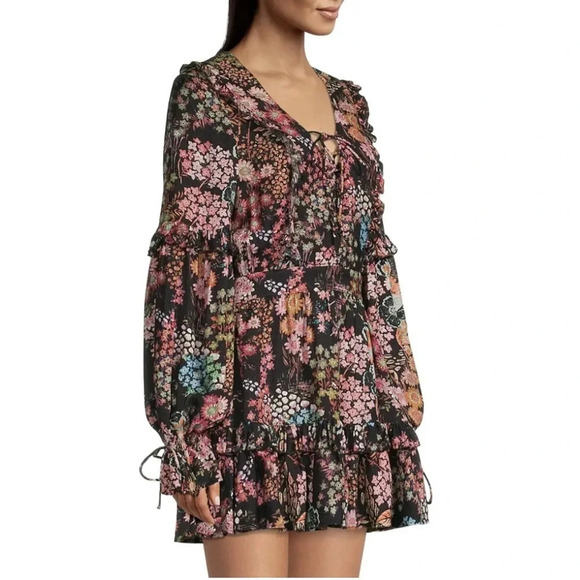 Ted Baker Hendria Ruffle-Trim Mini Dress floral print viscose size 0 or 2 - Picture 1 of 14